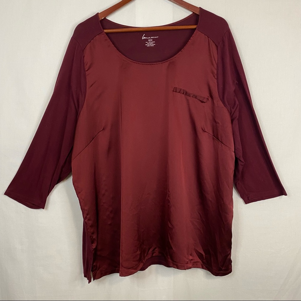 LANE BRYANT Maroon Satin Front Blouse Size 22/24